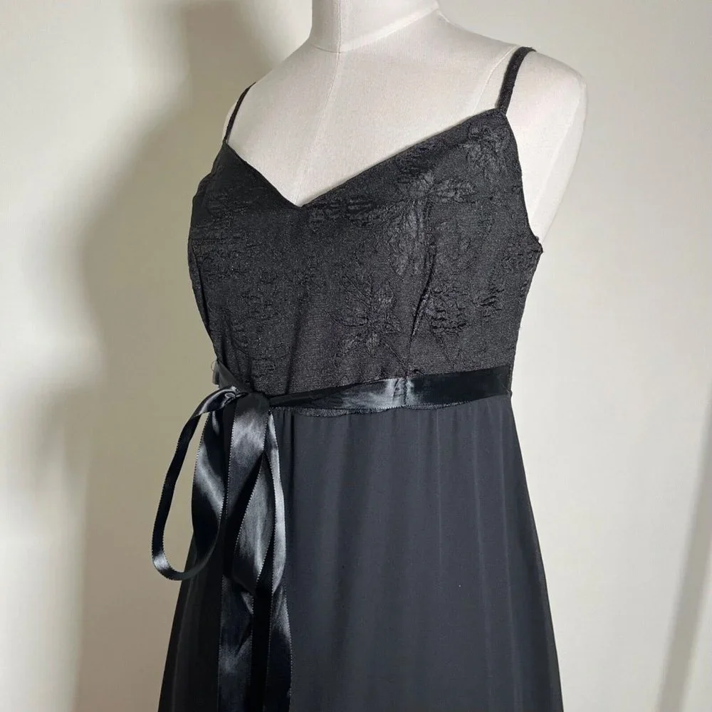 XOXO Vintage 90s Y2K Black Maxi Prom Dress Evening Gown Empire Waist Bow Size 5 - Picture 16 of 16